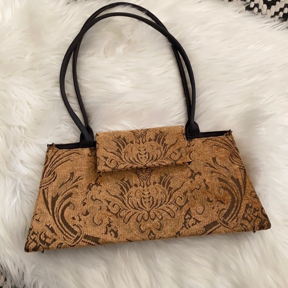 Vintage Grandma’s drapes tan rectangular handbag - Picture 1 of 11